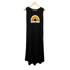 Good Vibes Orange Rainbow on Black Sleeveless Maxi Dress Size M